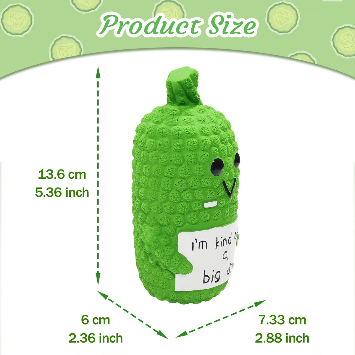 Green pickle squeaky dog toy with textured surface for teeth cleaning