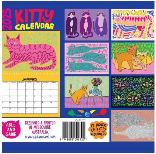 A4 cat wall calendar showing a monthly page with a cat photograph and date grid