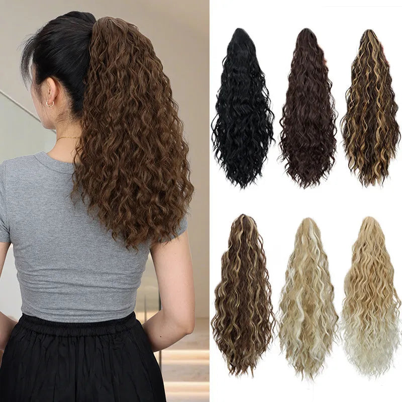 Ponytail corn curler wig with water ripple grip texture and hair clip attachment
