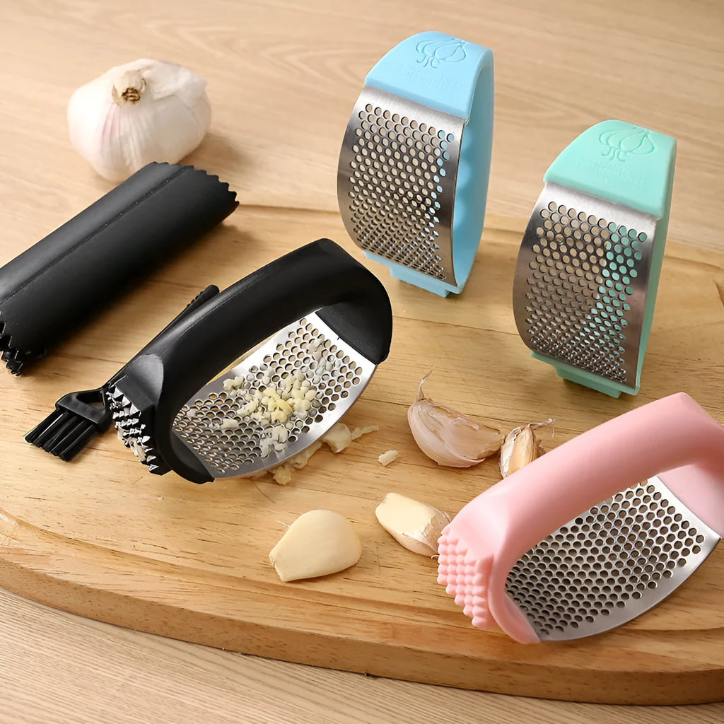 304 stainless steel garlic press with polypropylene handle in choice of four colours