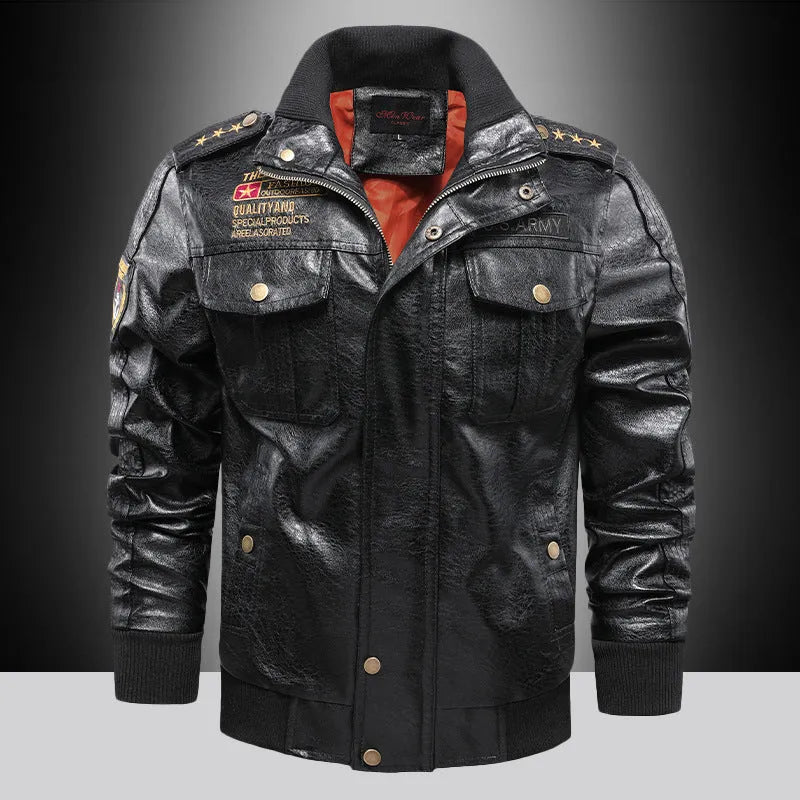 Men's PU leather jacket, stand-up collar, slim fit short style, brown black Army Green, sizes M-5XL