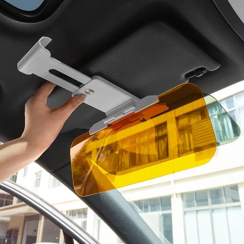 Universal car anti-glare sun visor with telescopic adjustment and spring mounting system