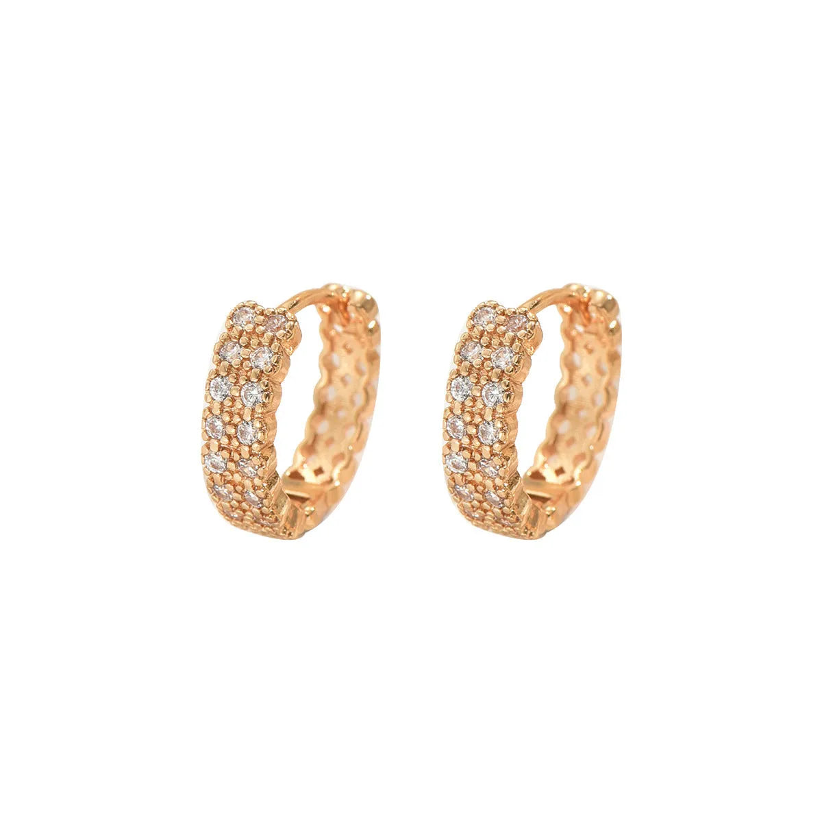 Geometric pattern copper ear studs with round dot and ring elements