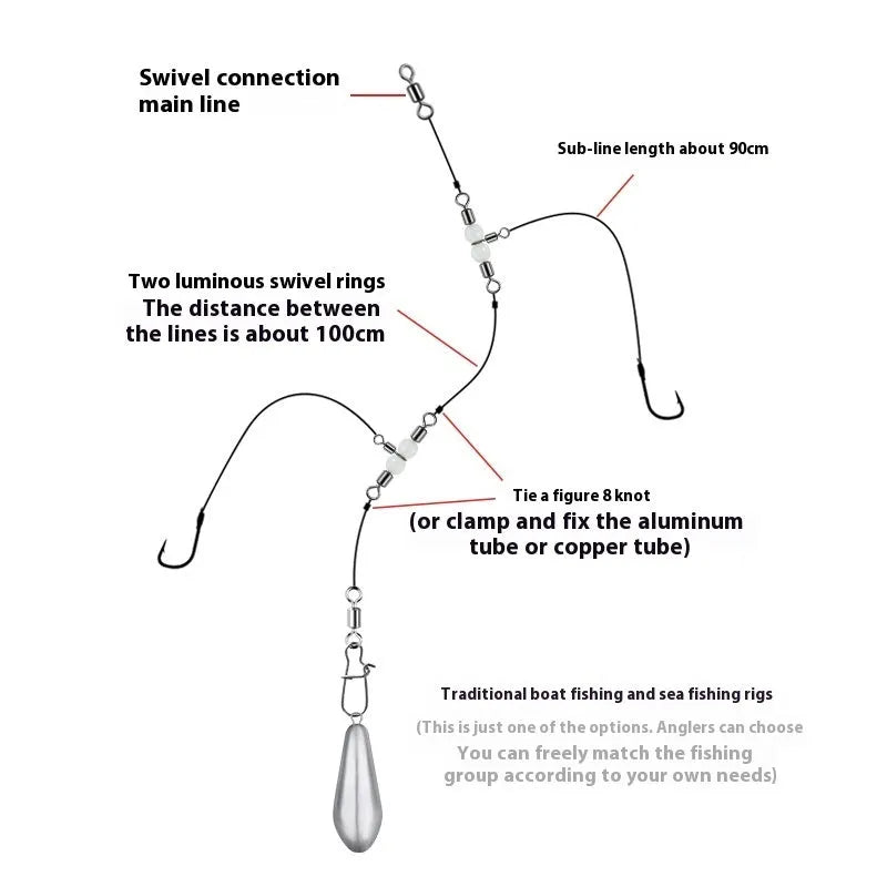 Copper three-fork luminous swivel beads for fishing lure accessories showing T-type design