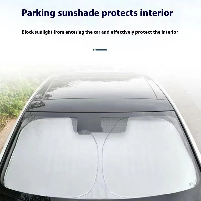 Aluminium foil car sunshade in silver colour showing reflective surface and folded edges