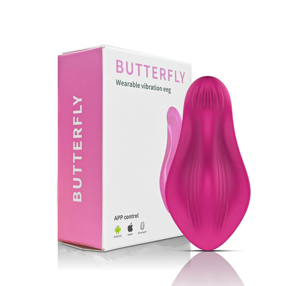 Rose red butterfly-shaped wearable massager made of silicone with USB charging capability