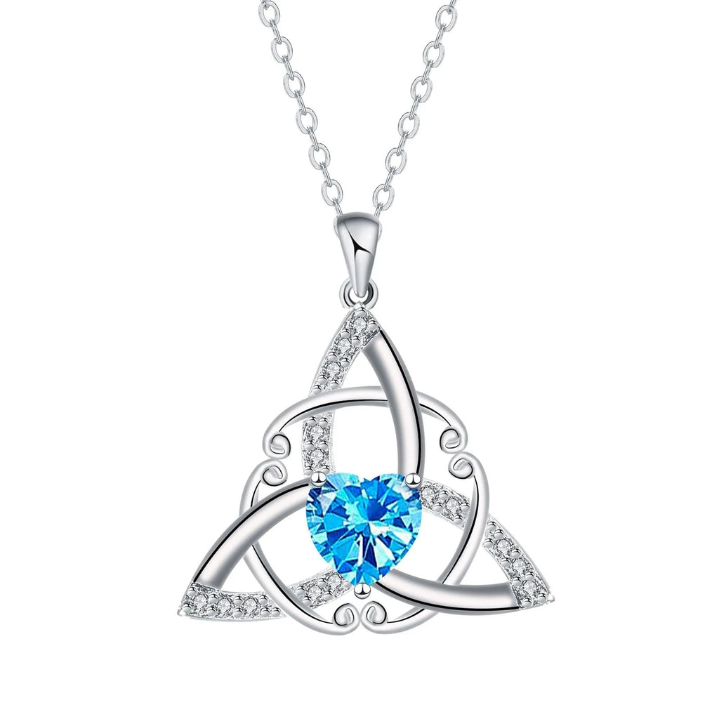 Celtic knot geometric necklace for women in electroplated copper, showing colour options.