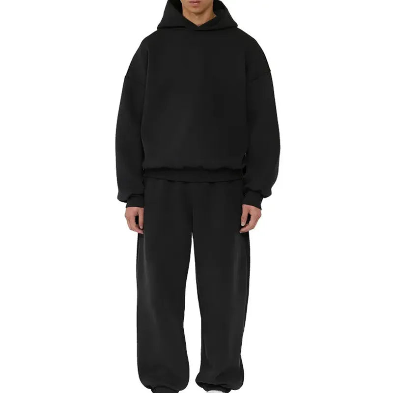 Men's grey fleece-lined cotton pullover sweatshirt with hood and wool lining