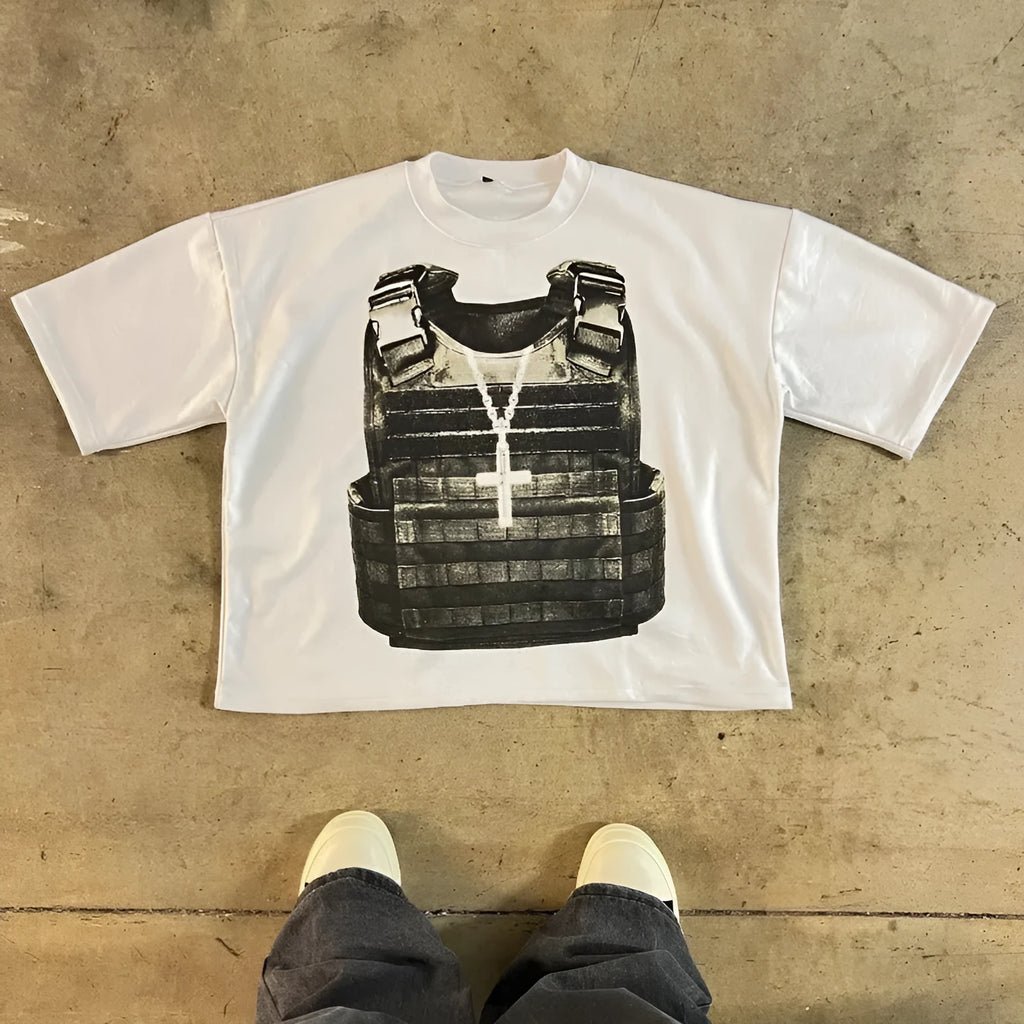 Short sleeve cotton t-shirt with a printed retro graphic and drop-shoulder sleeves in a contrast colour