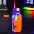 Colourful luminous radish design plastic windproof lighter in orange, purple, or green.