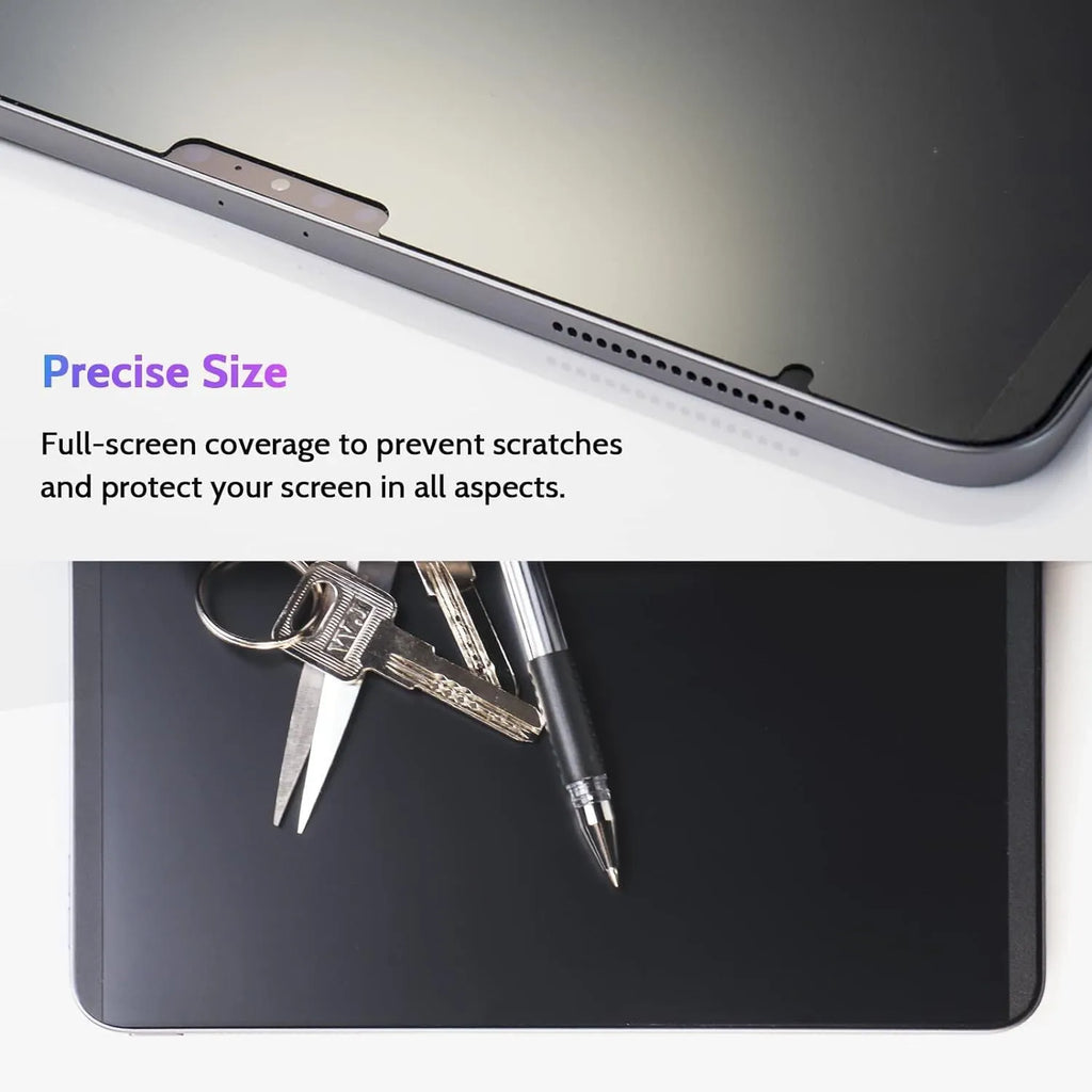 Magnetic suction privacy screen protector film for iPad with paper-like finish and storage clip.