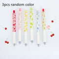 Three fruit scented 0.5mm black ink click pens with plastic barrels and replaceable refills