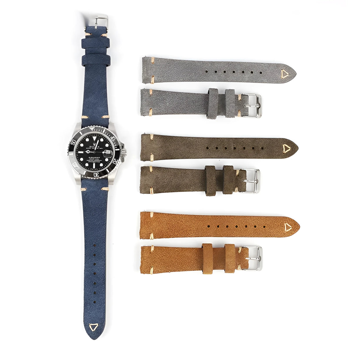 Suede genuine leather small waist watch strap in brown, blue, gray, Army Green for 20mm 22mm watches.