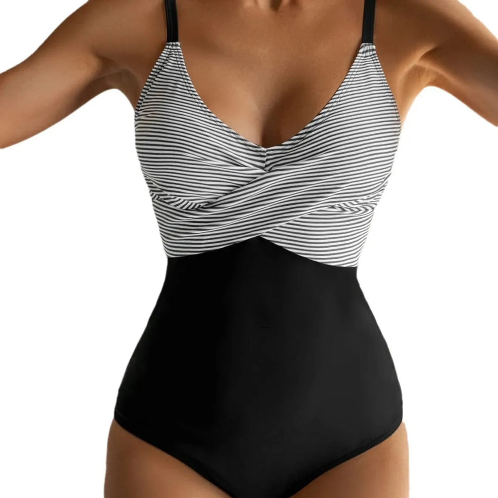 Backless one-piece swimsuit with split lace-up gathers in leopard print pattern