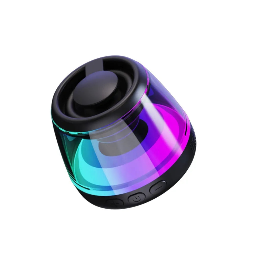 Portable wireless Bluetooth speaker with magnetic mount and ambient lighting in black or white