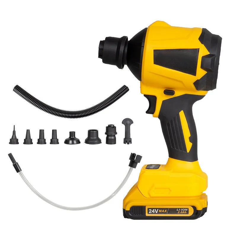 Yellow cordless handheld dust blower with lithium battery for office cleaning and desktop maintenance