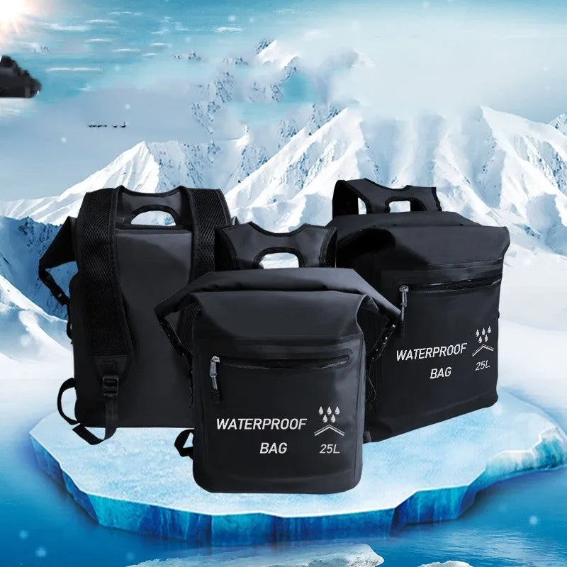 Black 25L waterproof dry bag backpack for swimming river tracing and rafting