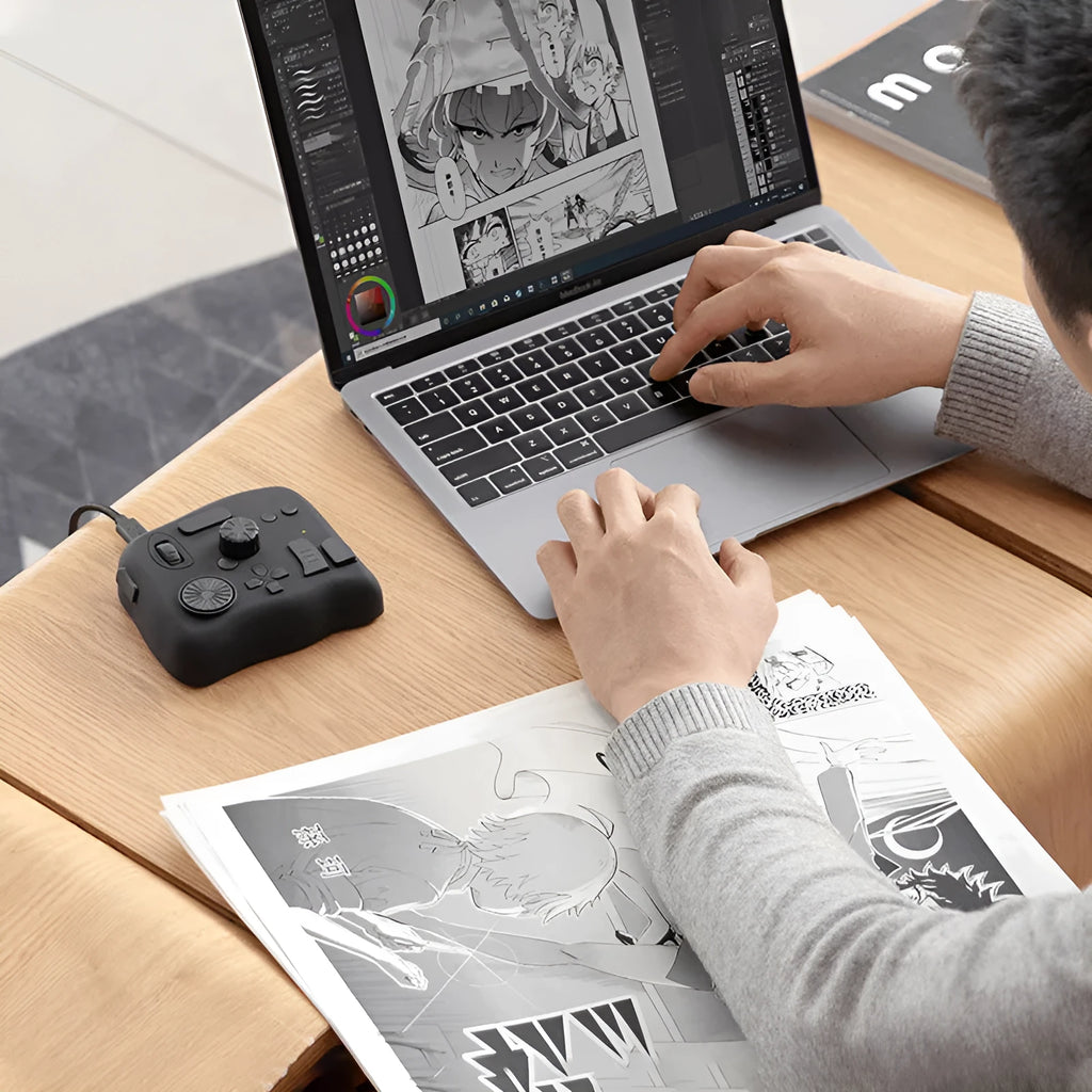 TourBox NEO USB digital editing controller and auxiliary keyboard with portable bag.