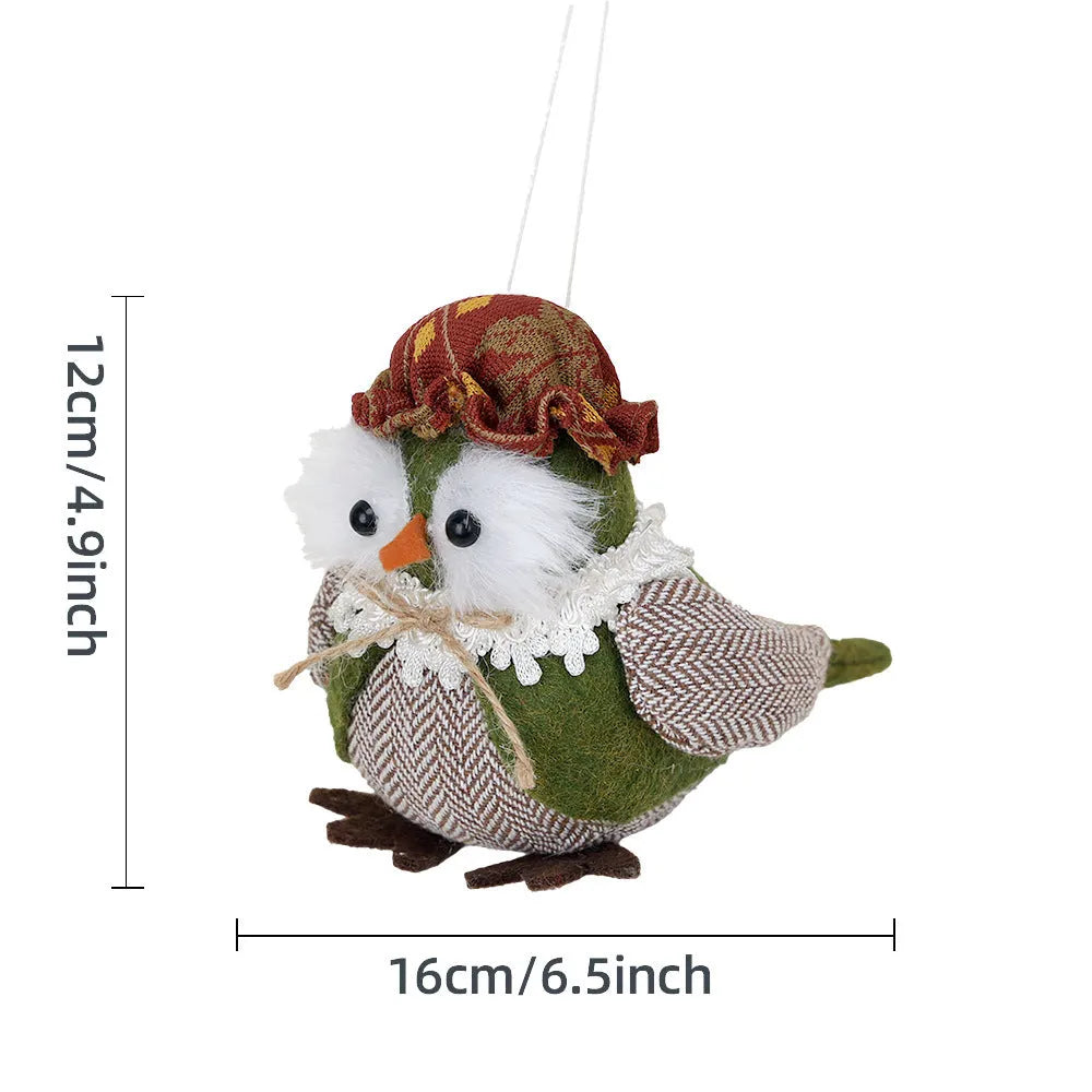 Thanksgiving owl bird fabric pendant ornament in orange or green colour for window display