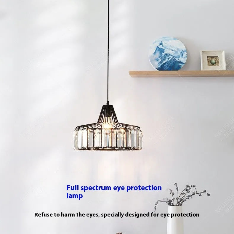 Small gold crystal LED droplight iron chandelier 220V bedroom bedside lamp