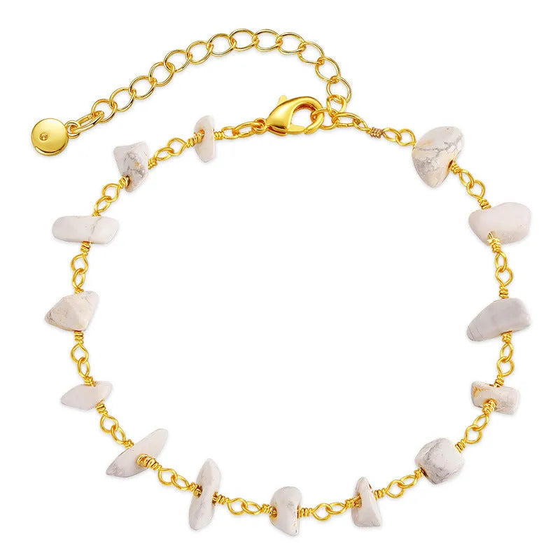 Women's turquoise gravel bracelet with irregular beads, 18K copper, and crystal accents