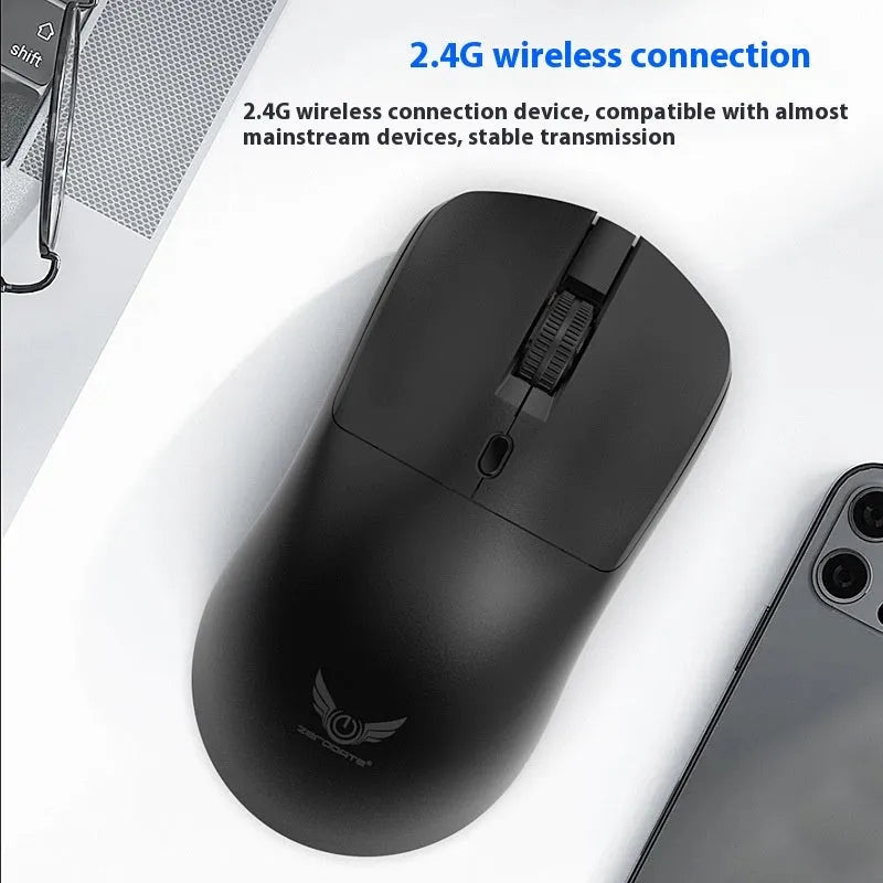 Black wireless computer mouse with three-gear audio button and optical sensor