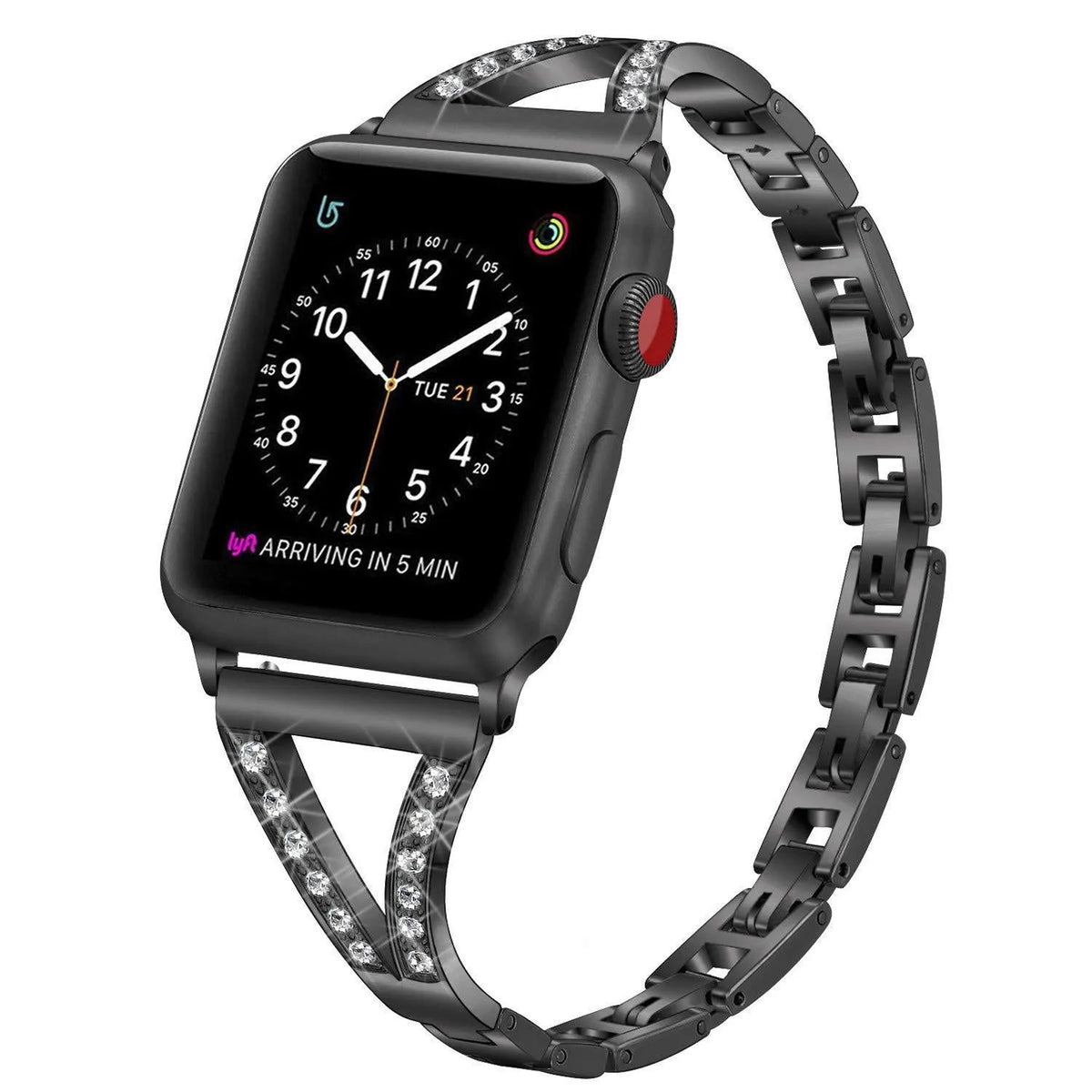 Apple Watch compatible strap with zinc alloy case and herringbone diamond pattern in silver colour