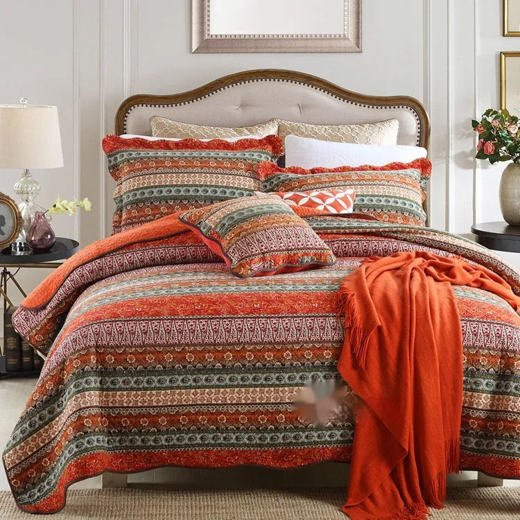 Quilted pure cotton bed cover set with matching pillowcases for 1.5-1.8m beds