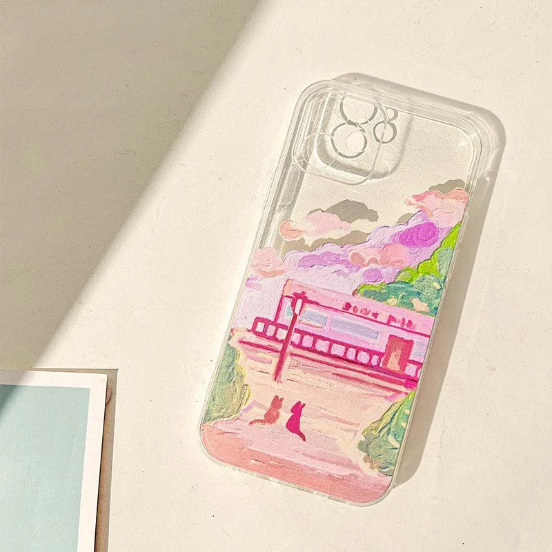 iPhone mobile phone case with two cat cartoon design on PC rear cover
