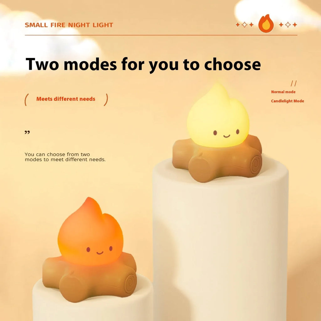 Cartoon silicone fire pile small night lamp with built-in battery and ABS shade
