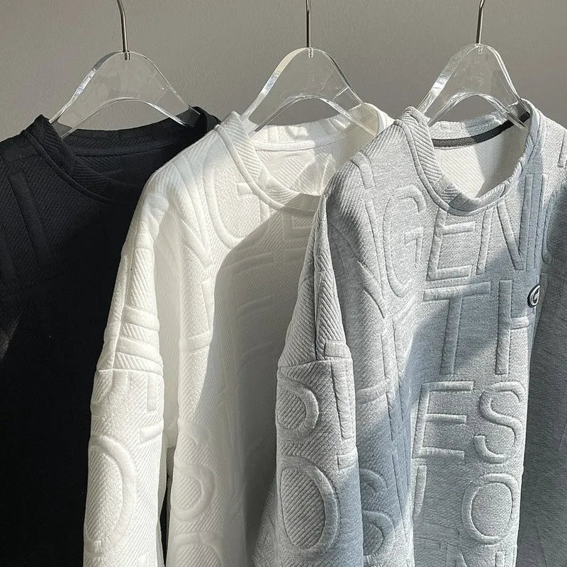 Men's grey T-shirt with three-dimensional letter design in retro loose fit short sleeve style