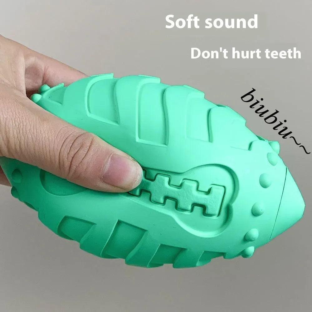 Light green rubber rugby ball dog toy for interactive training and teeth cleaning