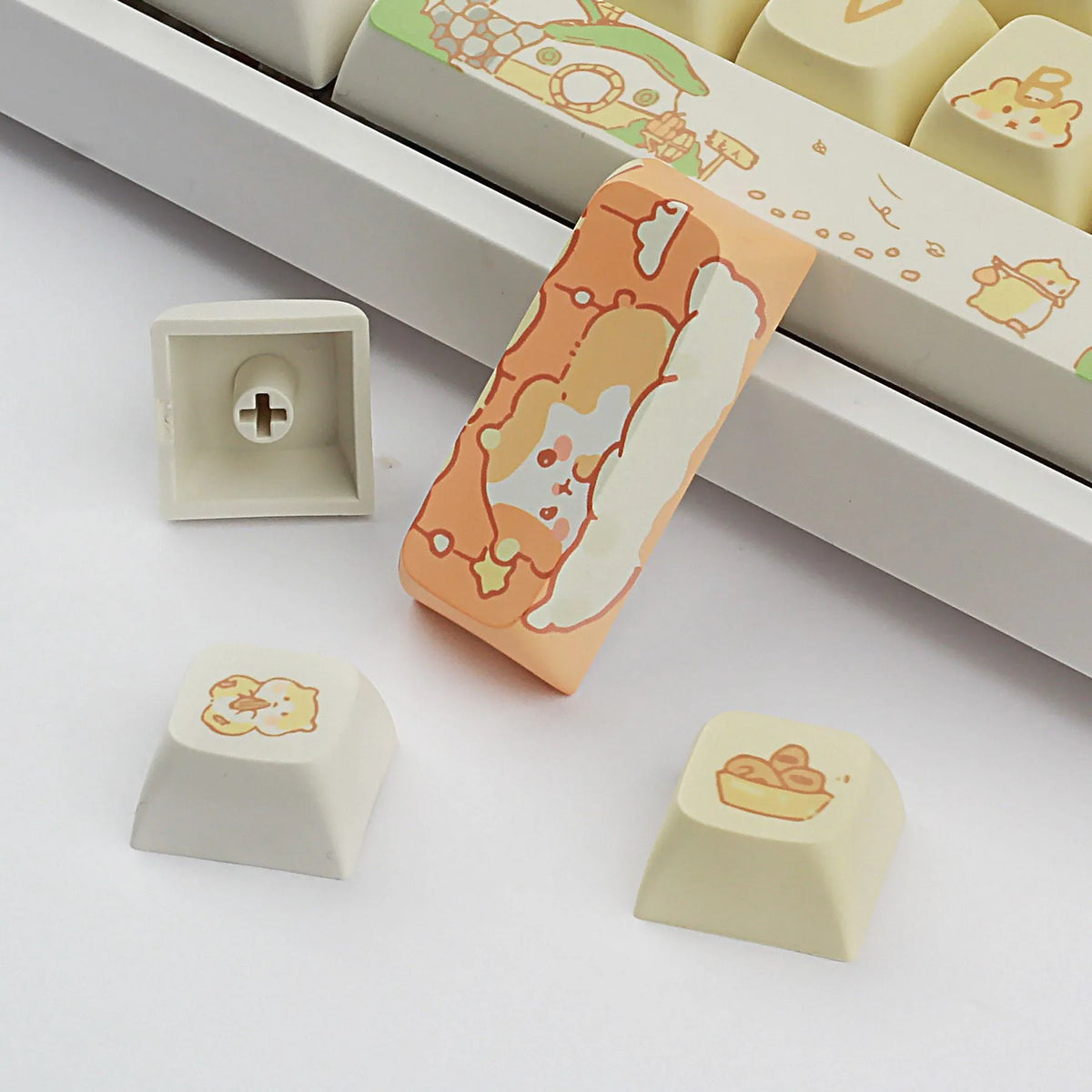 Set of plastic keycaps for mechanical keyboards in mouse grey and yellow colours