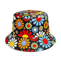 Polyester bucket hat with colourful flower pattern and dome crown