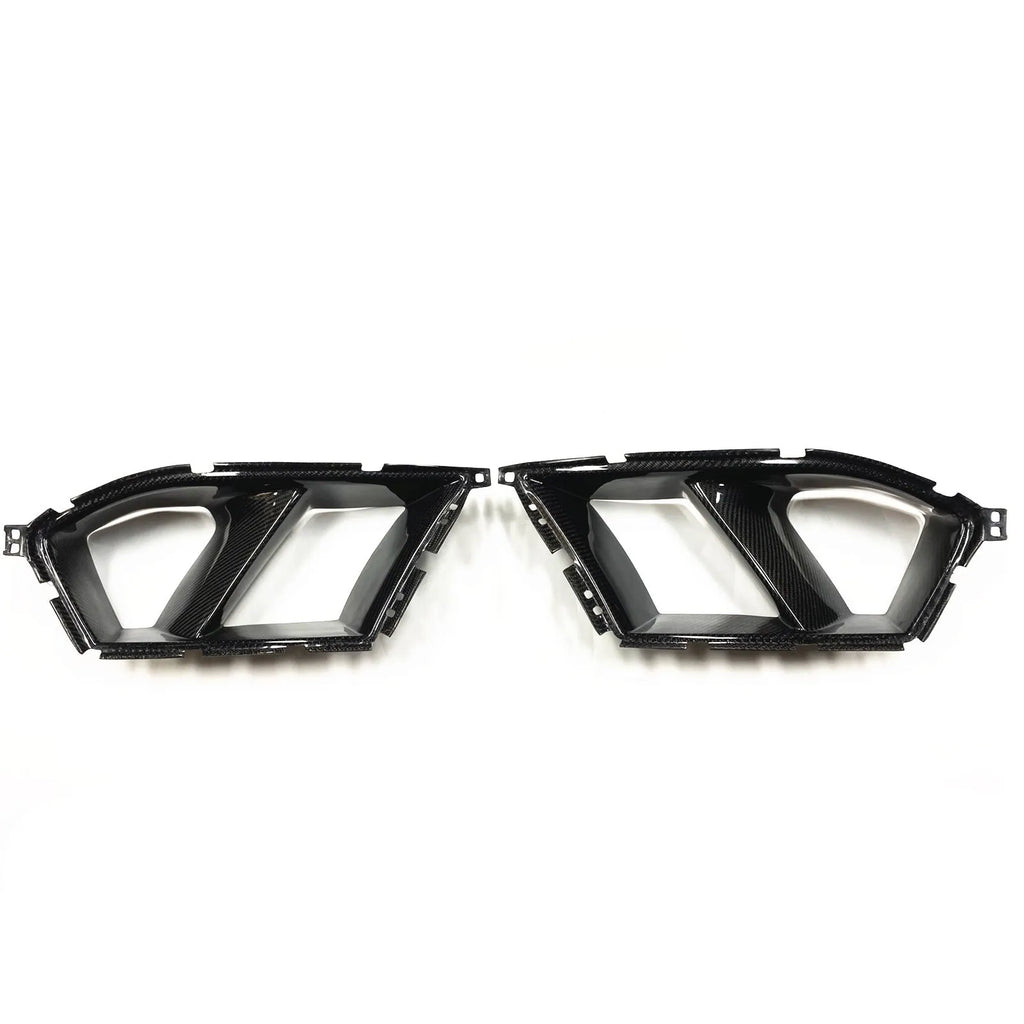 Black dry carbon fibre front bumper grille for BMW M3 M4 G80 G82 models showing 3K weave pattern.