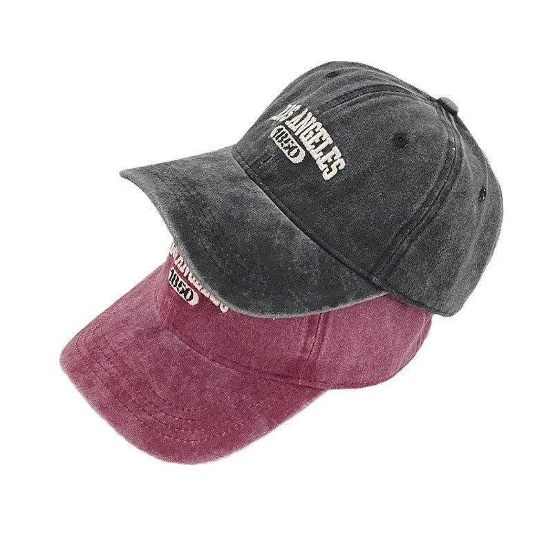 Adult personalised retro peaked cap with embroidered letters, adjustable fit, in multiple colours
