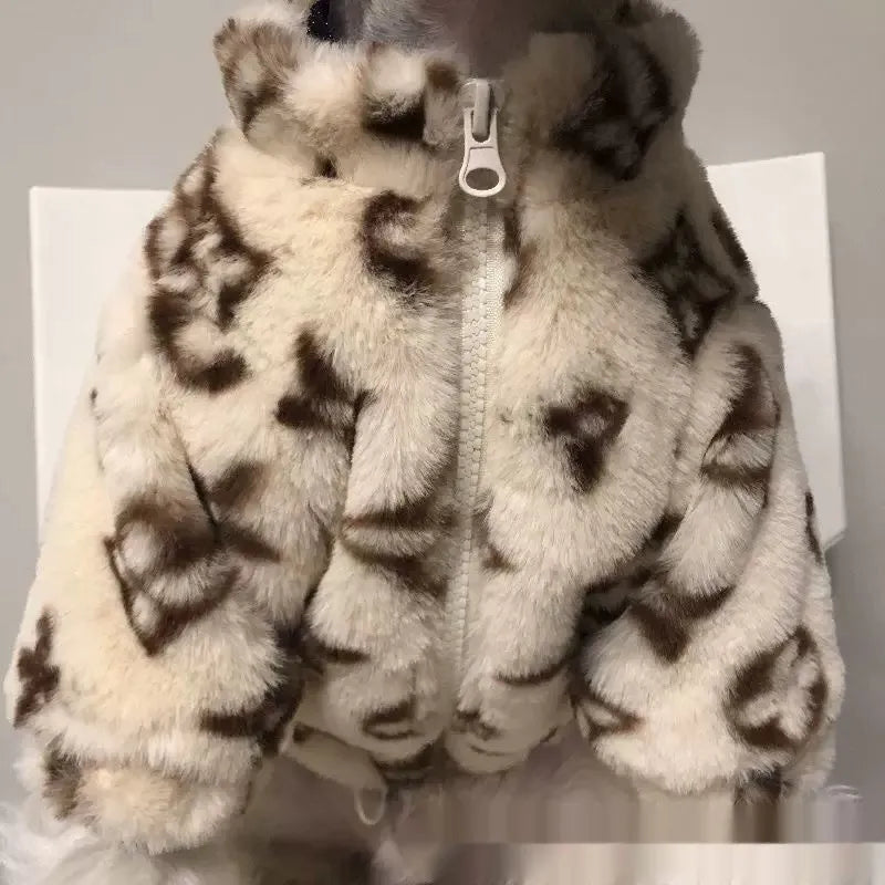 Dog clothes autumn winter smoked fur coat in British style, polyester, sizes XS to XL for 1kg to 8.5kg dogs