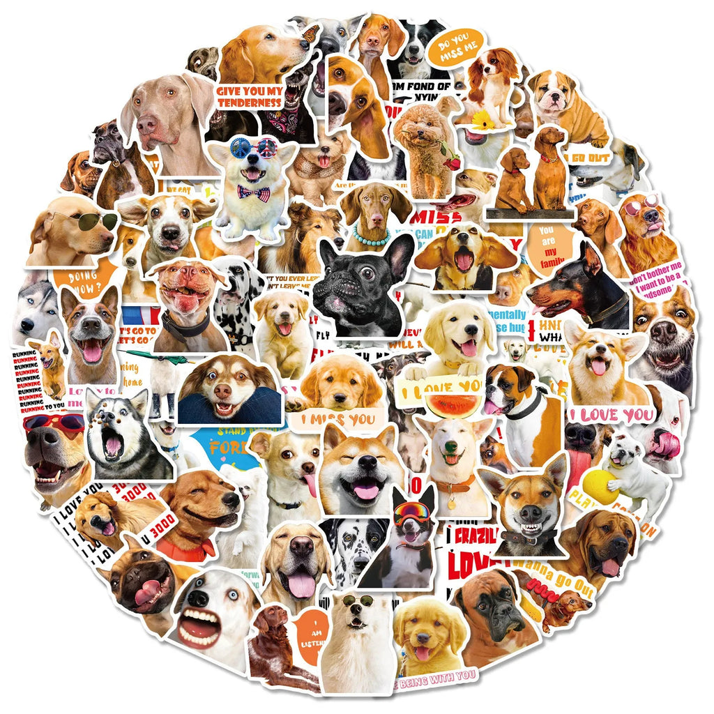 100 sheets of realistic dog facial expression stickers with Nordic style designs and waterproof adhesive backing