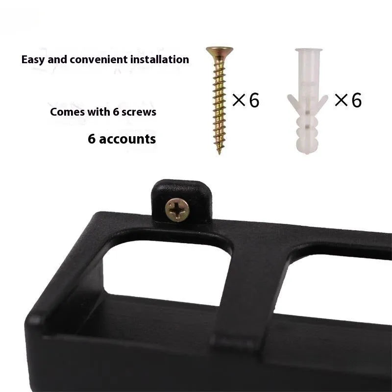 Black ABS plastic wall-mounted fishing rod holder for horizontal or upright storage