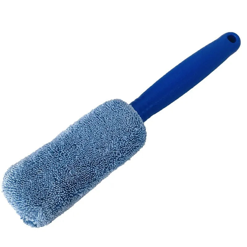 Grey microfiber long handle car tyre brush for cleaning alloy wheels and hub assemblies