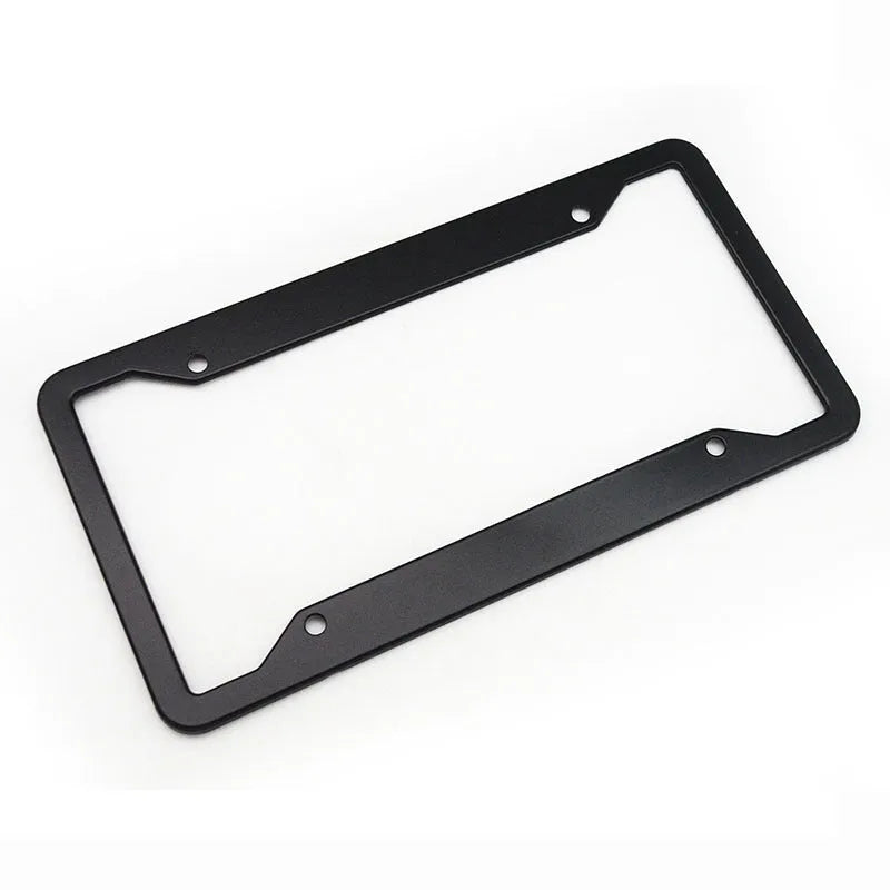 Aluminum alloy license plate frame in black, light grey, sandblasted silver or stainless steel finishes