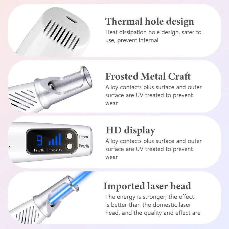 Picosecond laser pen light therapy device for tattoo scar mole freckle dark spot removal, blue or red, with goggles and charger