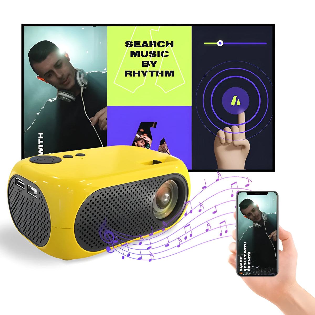 M24 micro mini portable projector in gold or white with compact design
