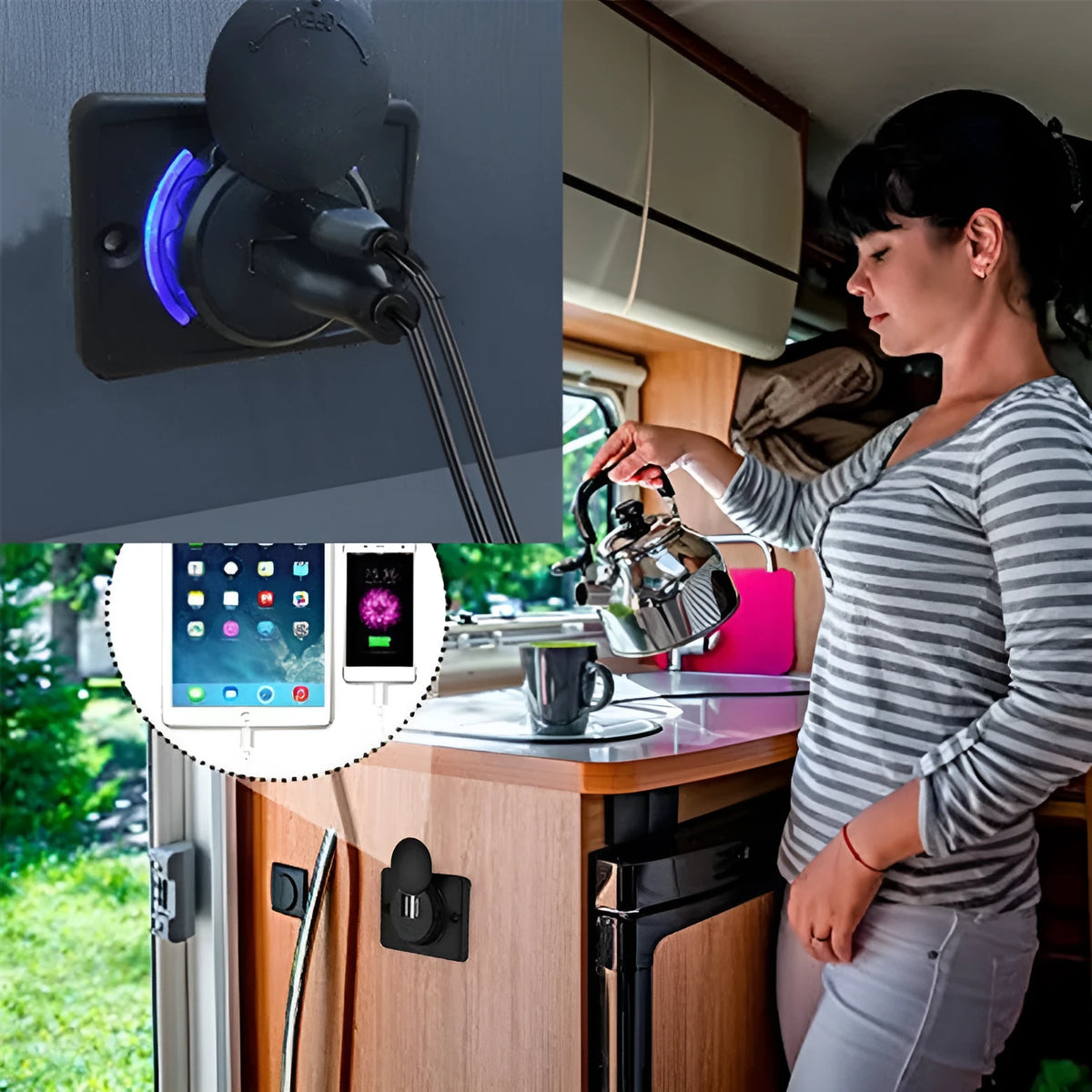 Black 12V car USB charger with 5V 3.1A output for vehicle installation