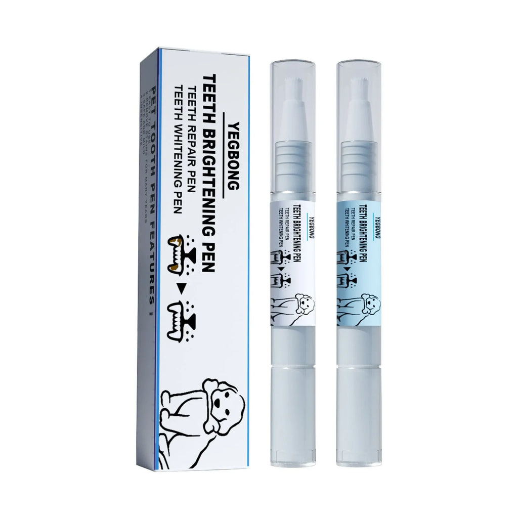 Pet teeth whitening pen with two dental brushes for dog and cat tartar control