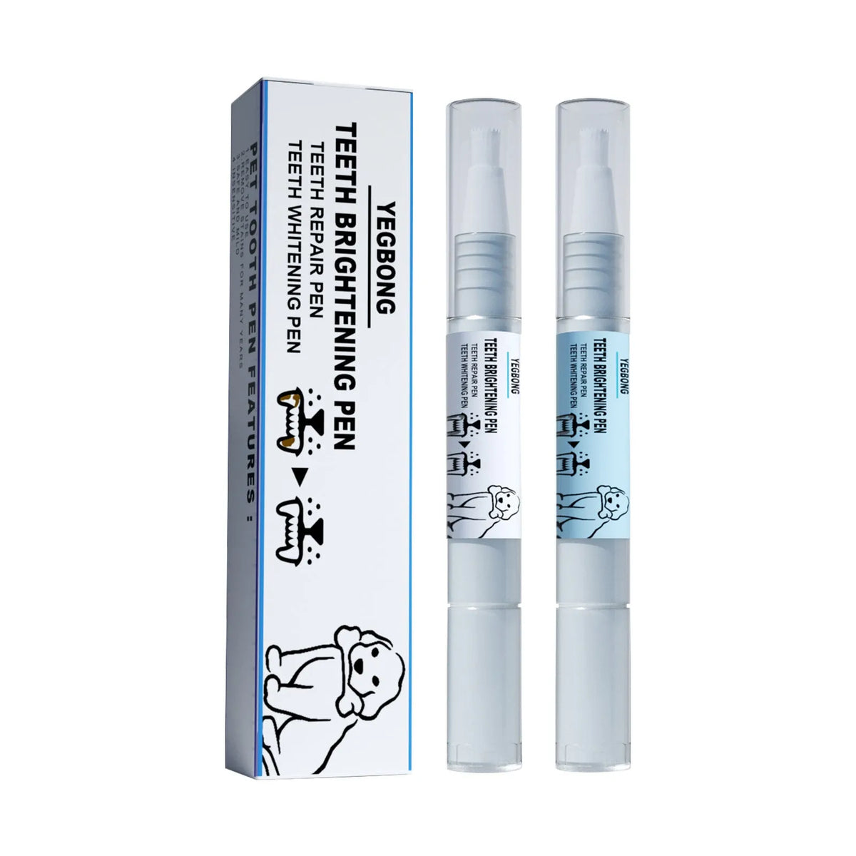 Pet teeth whitening pen with two dental brushes for dog and cat tartar control