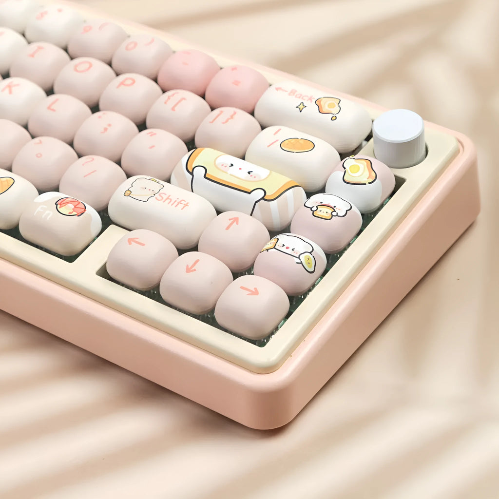 MOG Steamed Bread mechanical keyboard key cap set with bread bear design, 143+3 PBT caps thermal sublimation printing