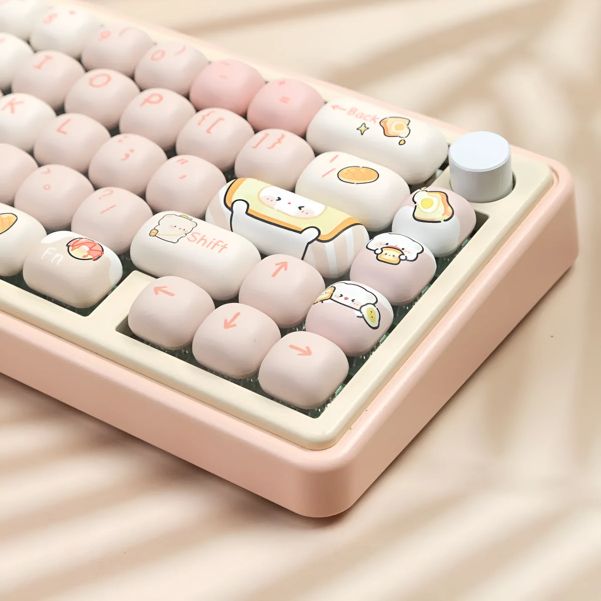 MOG Steamed Bread mechanical keyboard key cap set with bread bear design, 143+3 PBT caps thermal sublimation printing