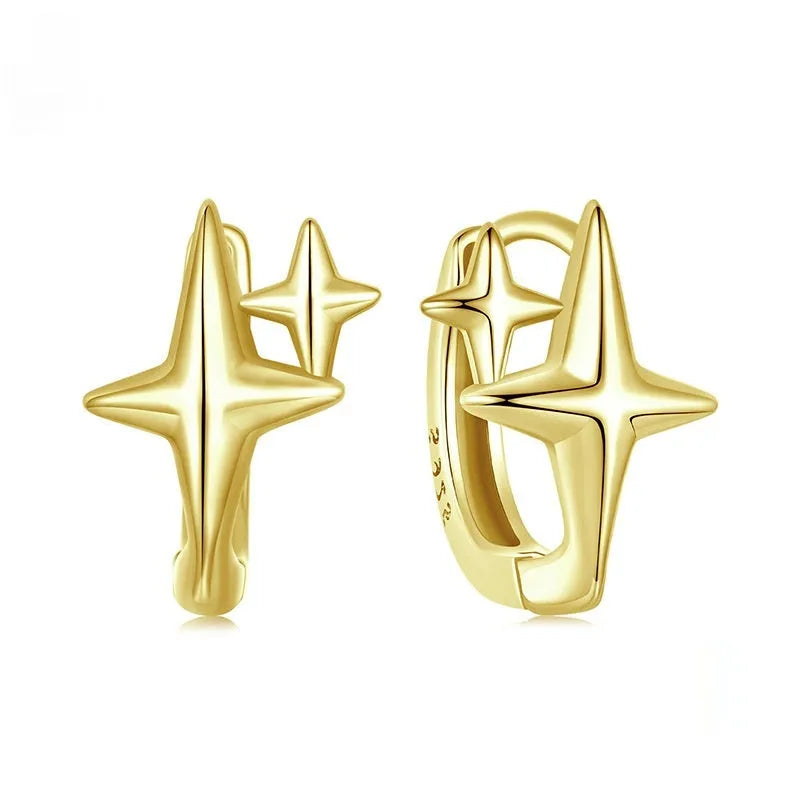 Minimalist star design sterling silver ear clips with oxidised dark finish