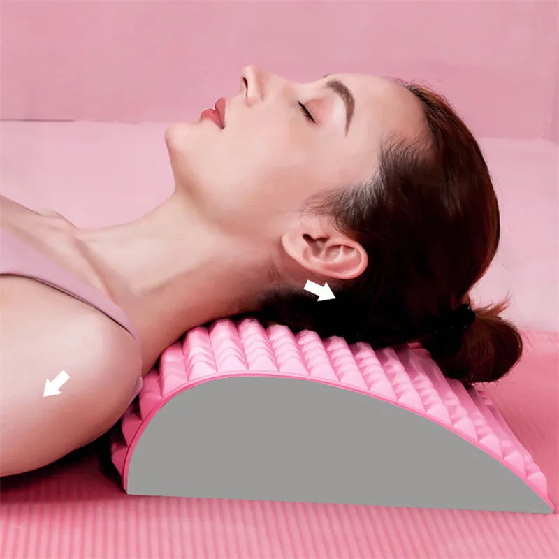 EVA foam back stretcher pillow in blue, 33 x 9.5 x 24.5 cm, for neck and lumbar acupressure relief